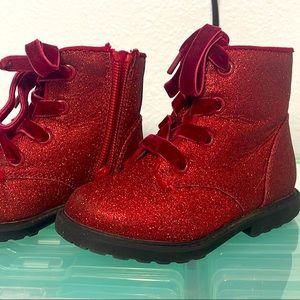 Cat & Jack red glitter boots with velvet laces